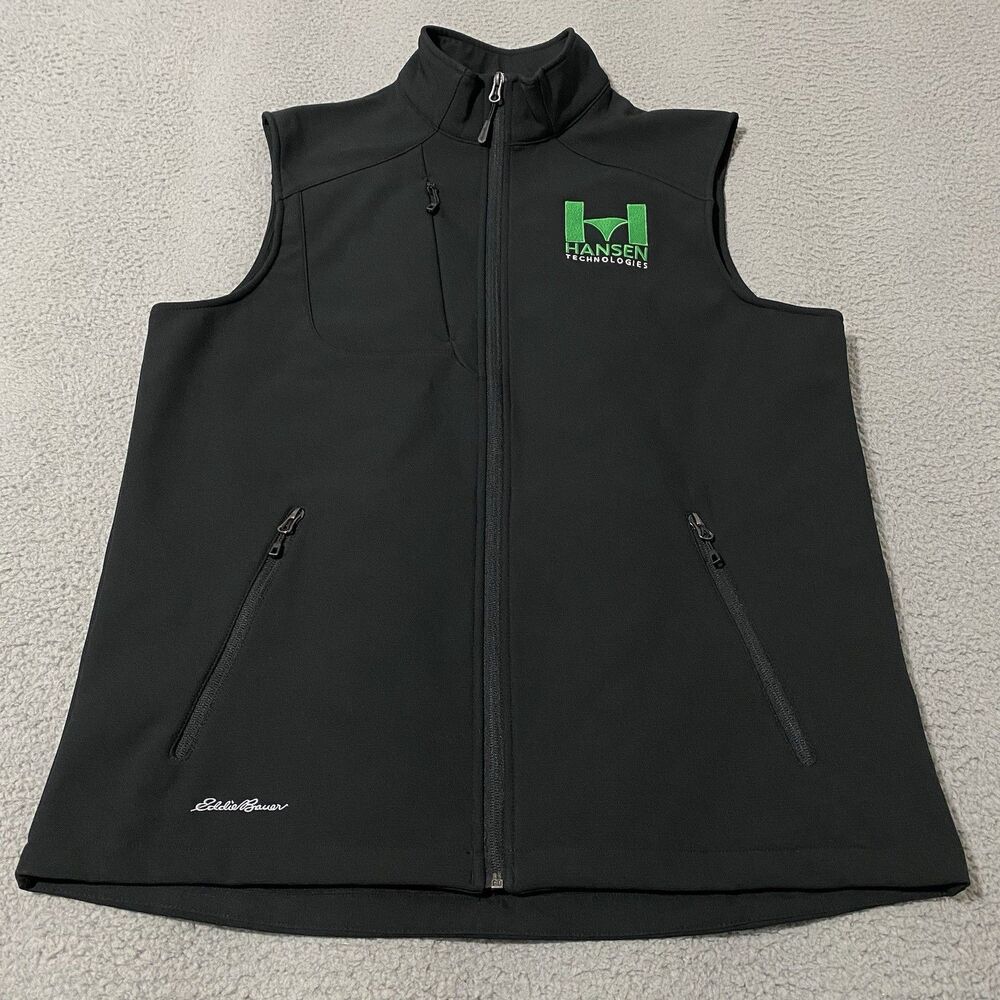 Hansen Technologies Vest Eddie Bauer Mens Large Black Full Zip Employee Office